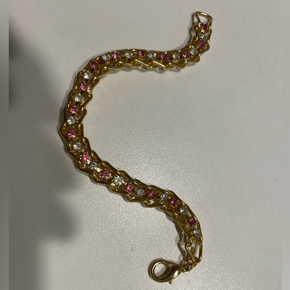 Faux Diamond And Tourmaline Gold Bracelet Costume jewelry. - Picture 2 of 9